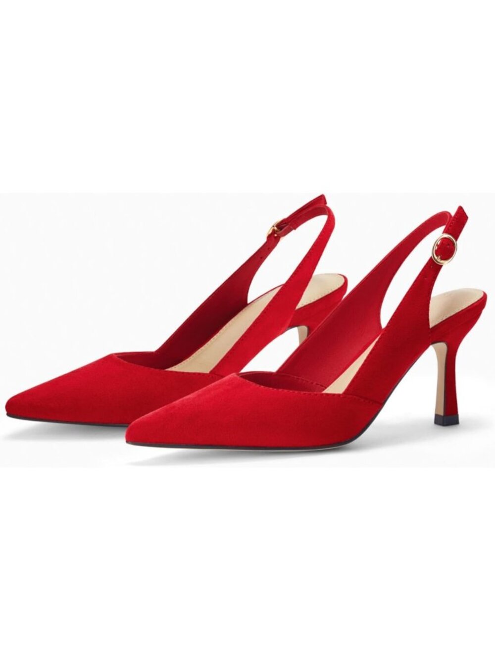 Women's Synthetic Dark Red Pu Closed Backless Pointed Toe Slingback Kitten Heels - Picture 6 of 6